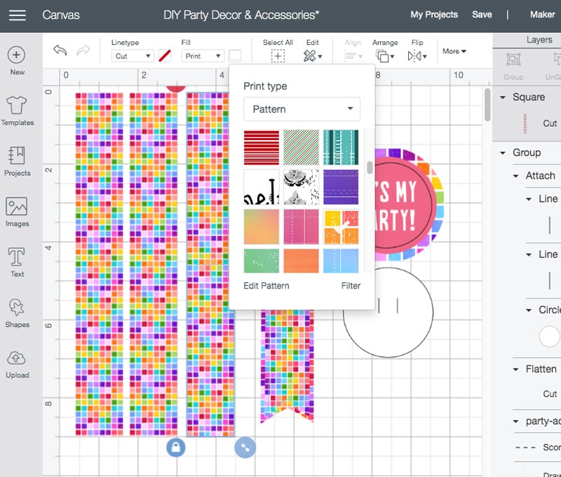 Using Cricut Design Space to set a printable pattern