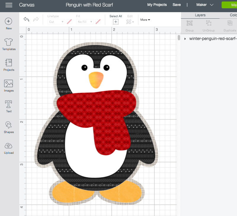 Penguin with red scarf SVG cut file by Jen Goode