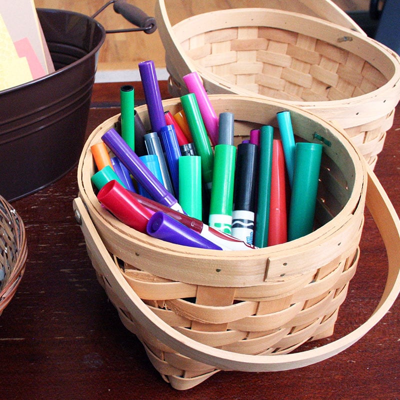 Use baskets to store all kinds of drawing supplies