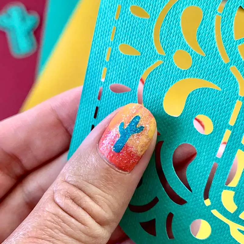 Cactus nail art created with vinyl and a cricut machine