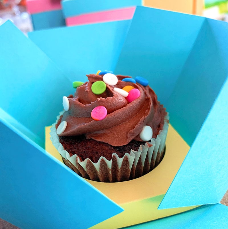 Mix and match cardstock colors to make pretty little cupcake boxes