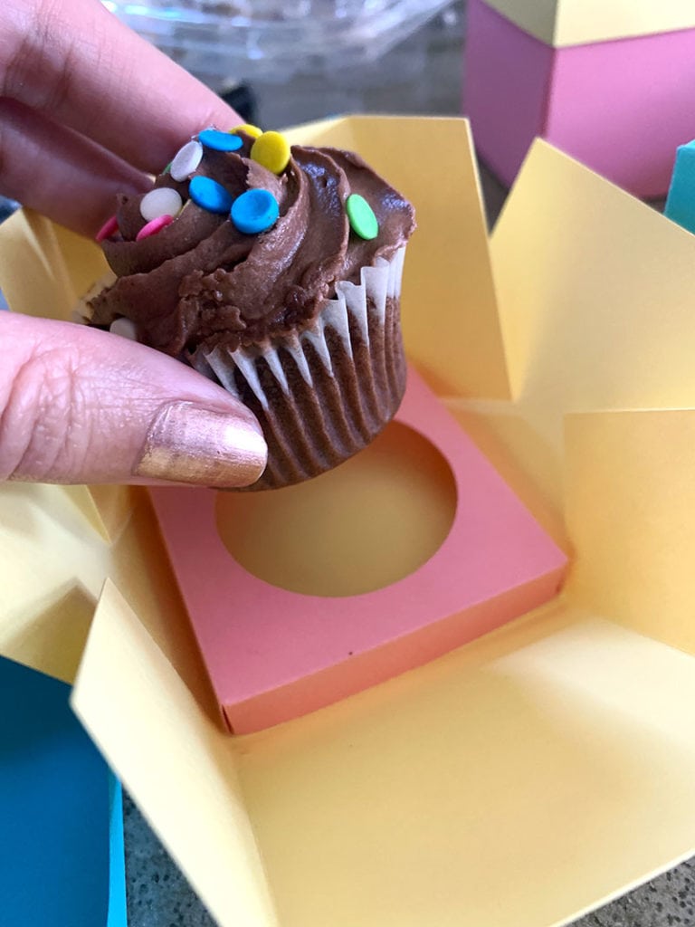 Make a box and assemble to hold cupcakes to deliver to friends - SVG cut file designed by Jen Goode
