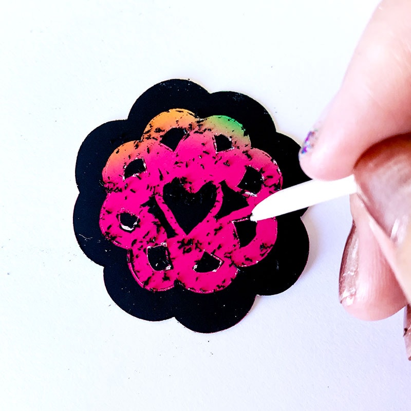 Coloring scratch art with a skewer - art project idea with your Cricut Maker by Jen Goode