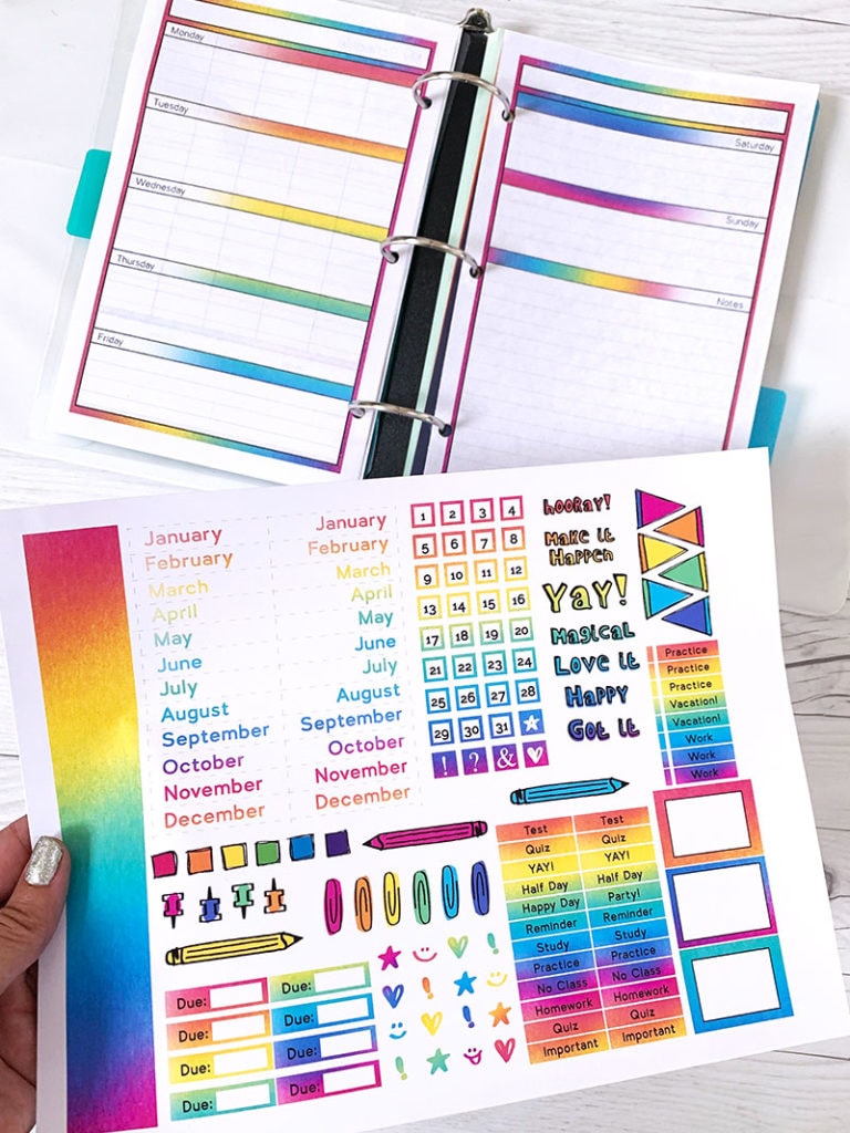 printable calendar pages for your DIY planner - rainbow colors by Jen Goode