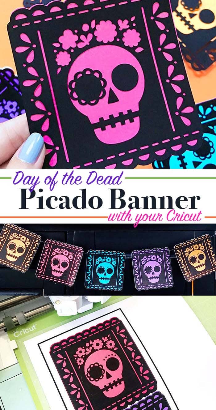 Dia De Muertos Picado Banner SVG - sugar skull design by Jen Goode