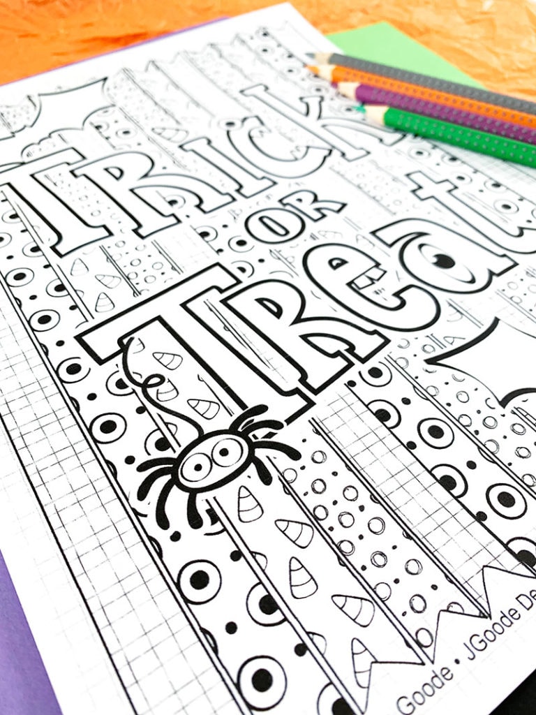 Halloween coloring page closeup - cute spider design by Jen Goode
