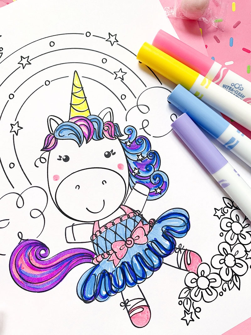 Coloring your own cute unicorn - printable unicorn activity by Jen Goode