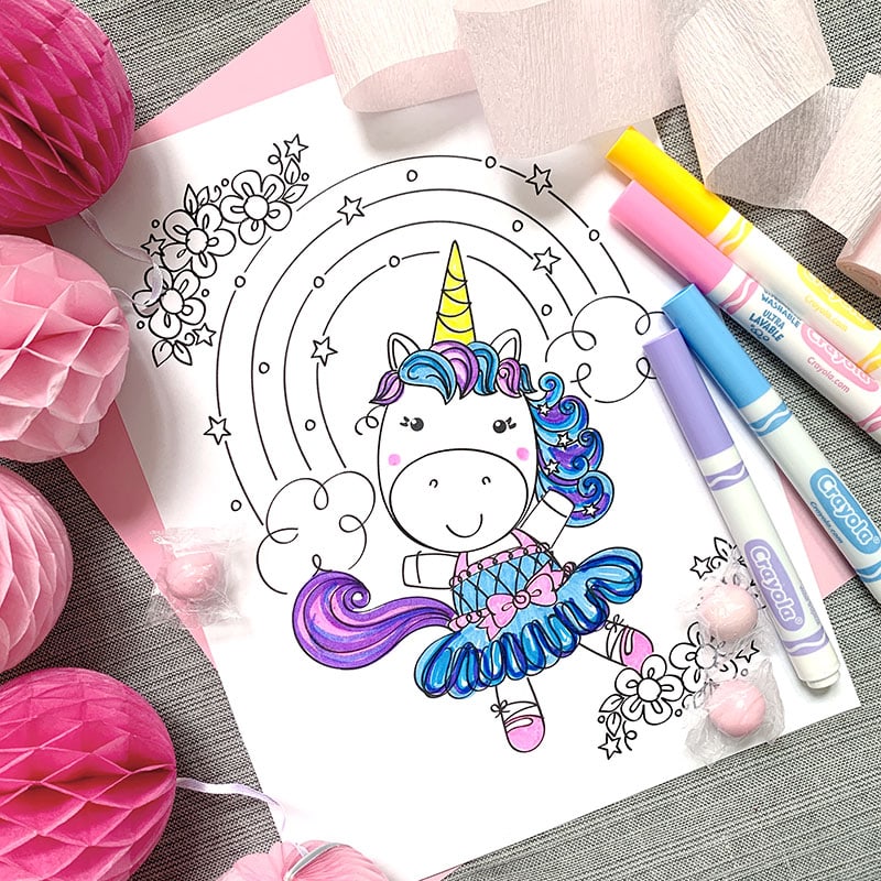 Unicorn coloring page to download and print by Jen Goode