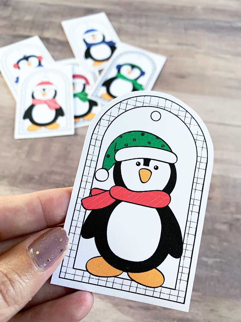 print and craft with penguin gift tag art by Jen Goode