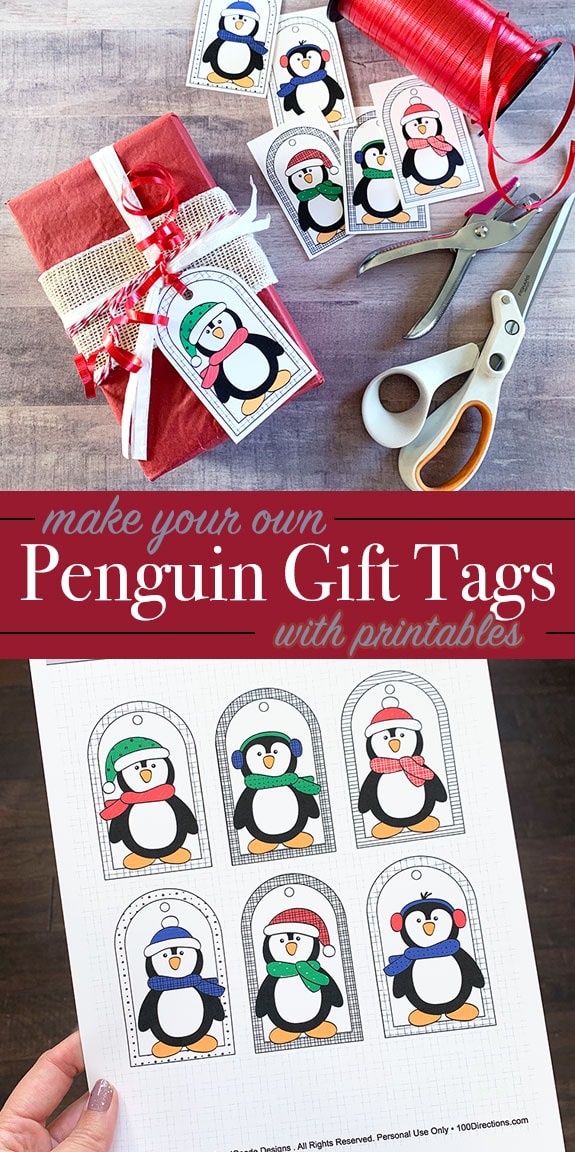 Print your own penguin gift tags - penguin art design by Jen Goode
