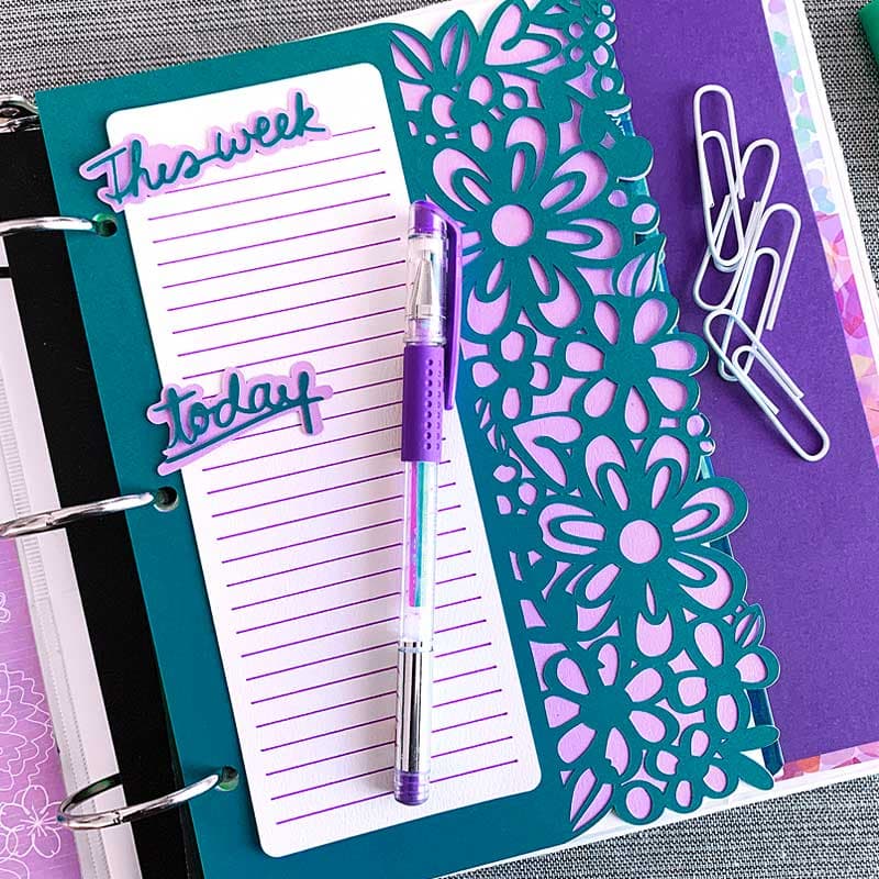 Make your own planner dividers with pretty floral cut SVG file designed by Jen Goode