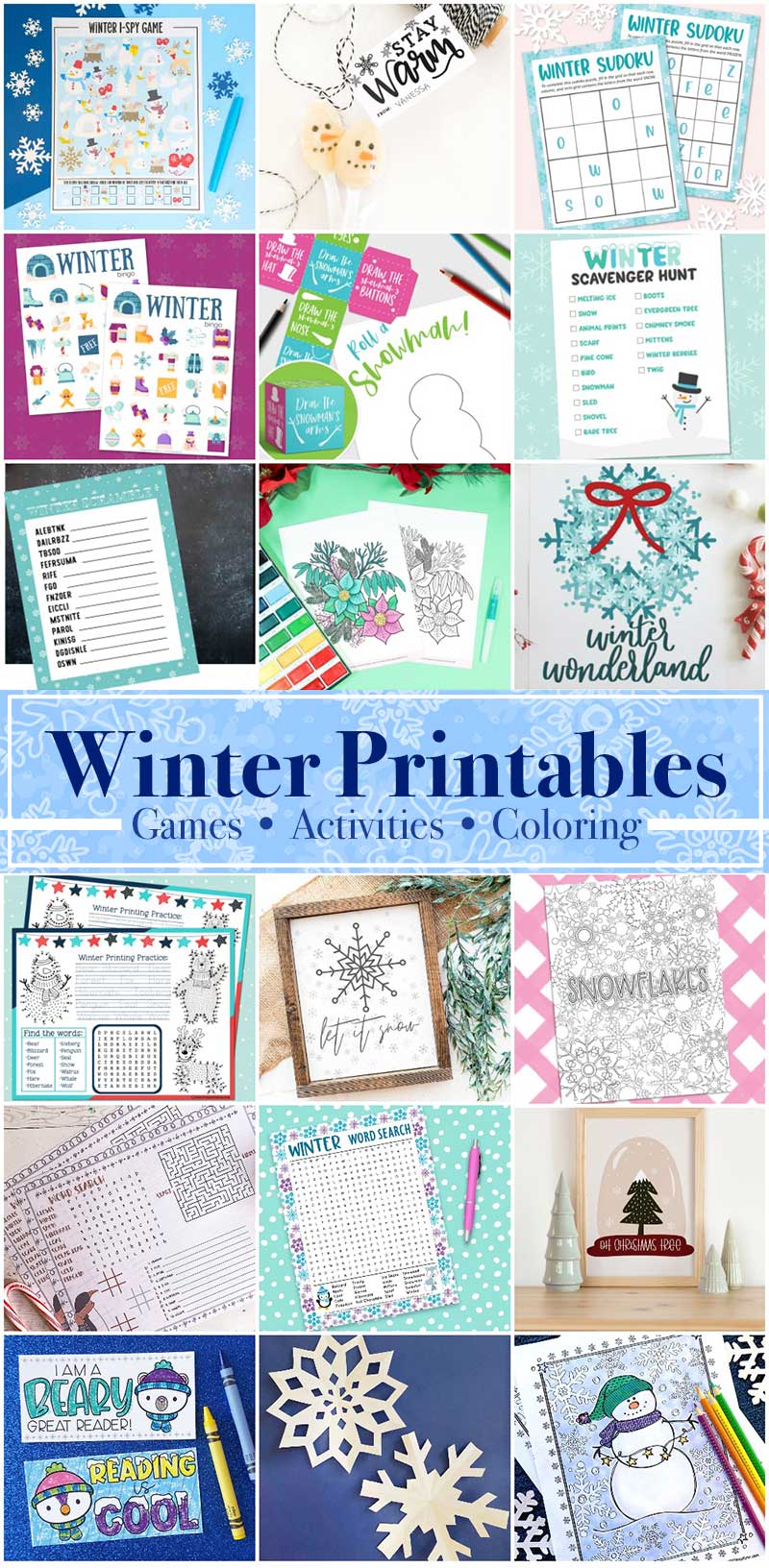Winter printables - games, activities and coloring sheets