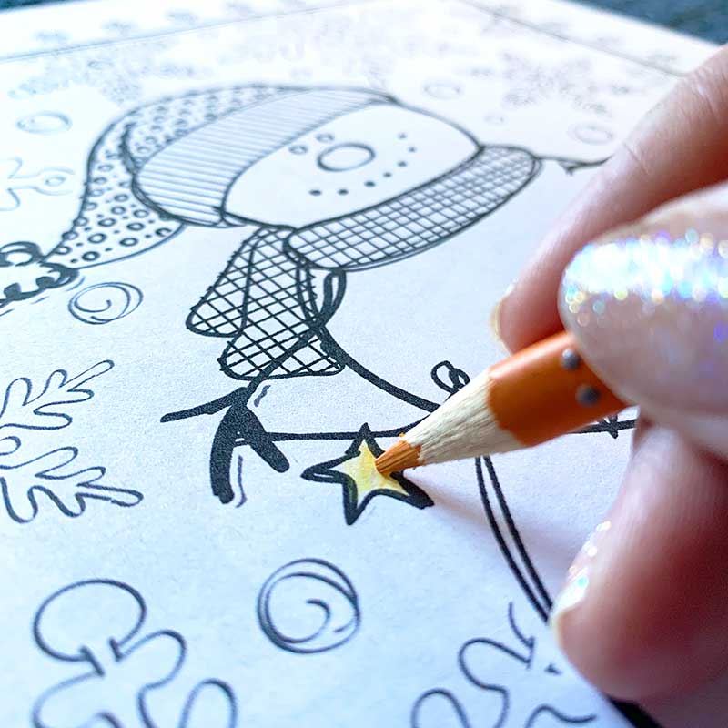 Spend some time together coloring winter coloring sheets - snowman art by Jen Goode