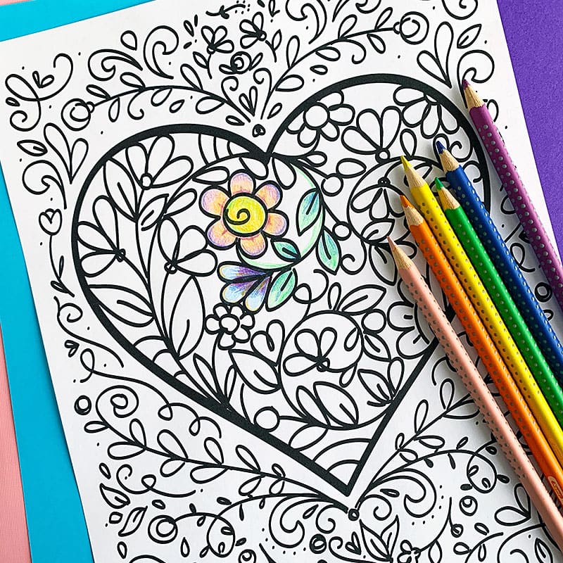 Floral Heart coloring page for Valentine's Day