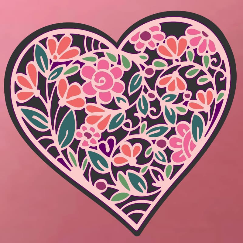 Multi-layered Fancy Floral Heart SVG Cut File designed by Jen Goode