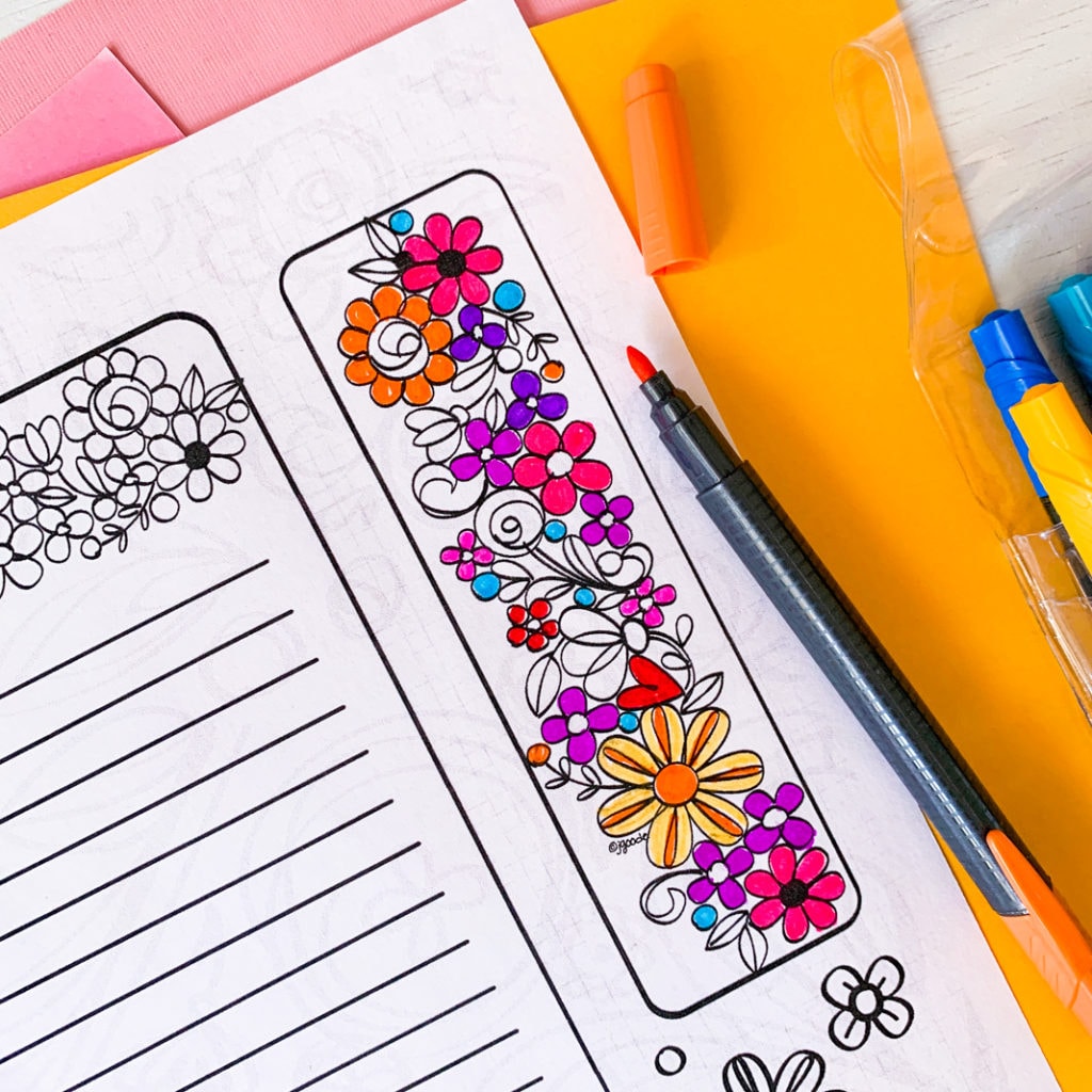 Floral Printable Bookmark and Reading Log to Color 100 Directions