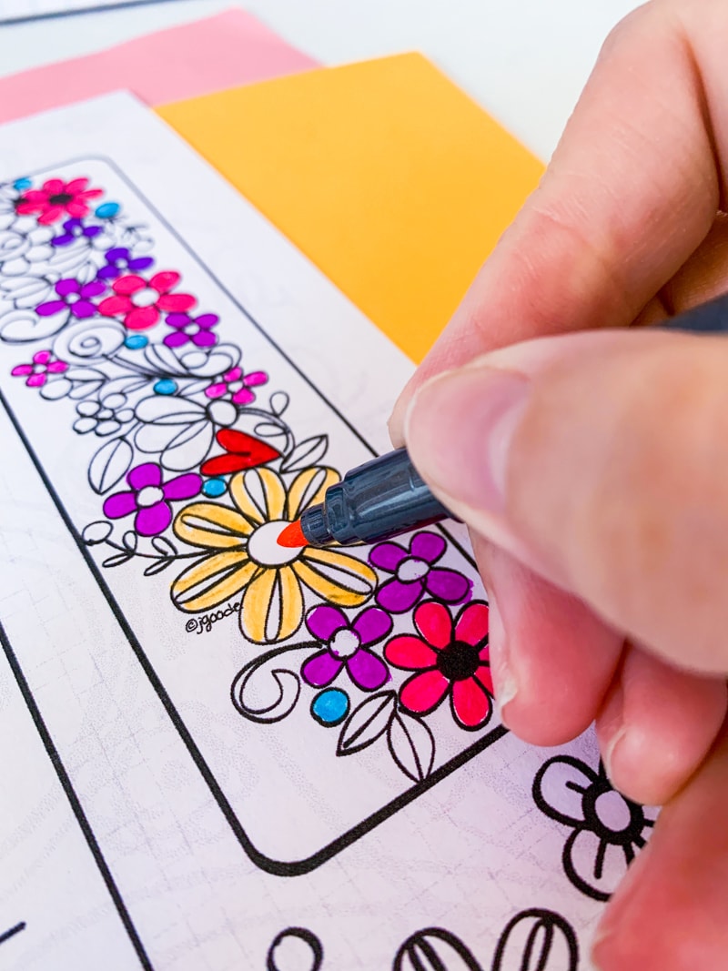 Color your own pretty floral bookmarks