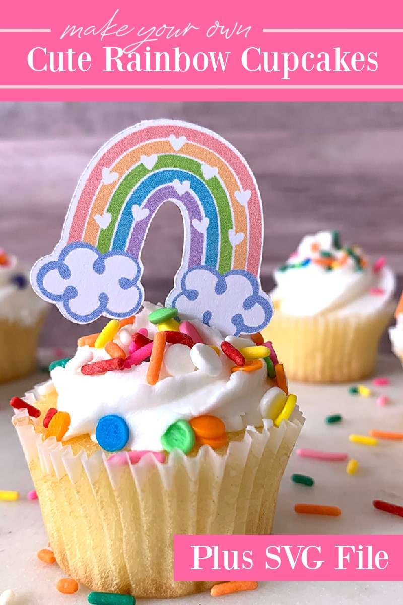 Create super cute rainbow cupcakes with an easy to craft rainbow SVG cut file designed by Jen Goode