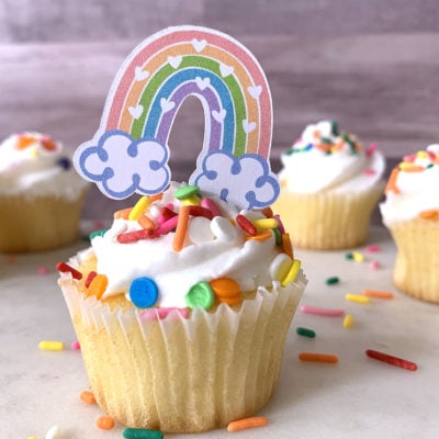 Cute rainbow cupcake topper with SVG cut file by Jen Goode