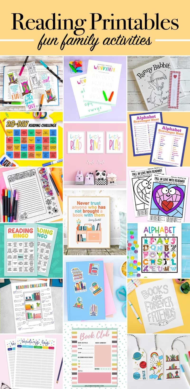 Reading Printables - a collection of fun family activities