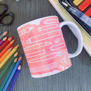 Make a custom mug with this art supply mug wrap design by Jen Goode