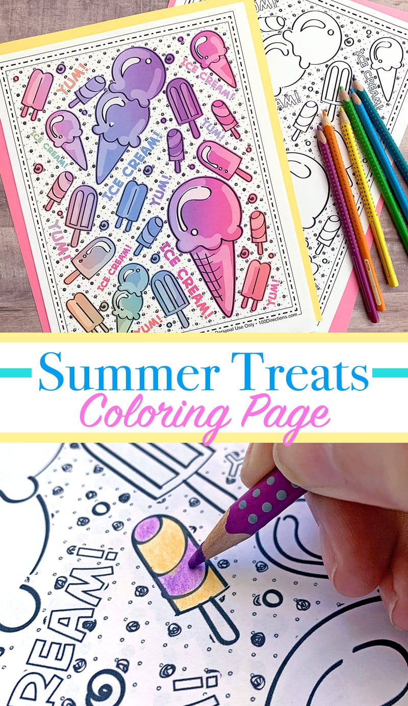 Ice Cream treats summer coloring page by Jen Goode