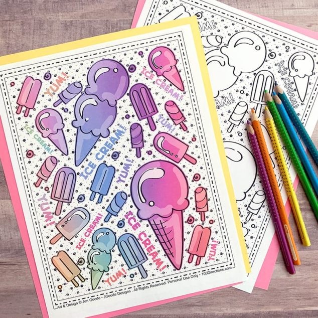 Summer Fun Ice Cream Treats Printable Coloring Page by Jen Goode