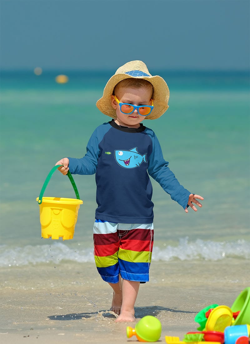 Cute, DIY swim shirt to make with shark and little fish SVG file by Jen Goode
