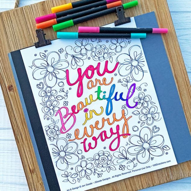 you are beautiful coloring page by Jen Goode