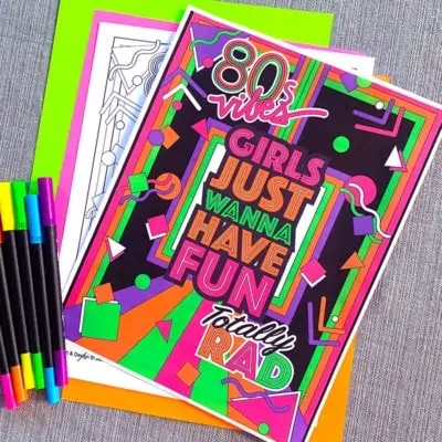 Girls Just Wanna Have Fun 80s themed printable coloring page by Jen Goode