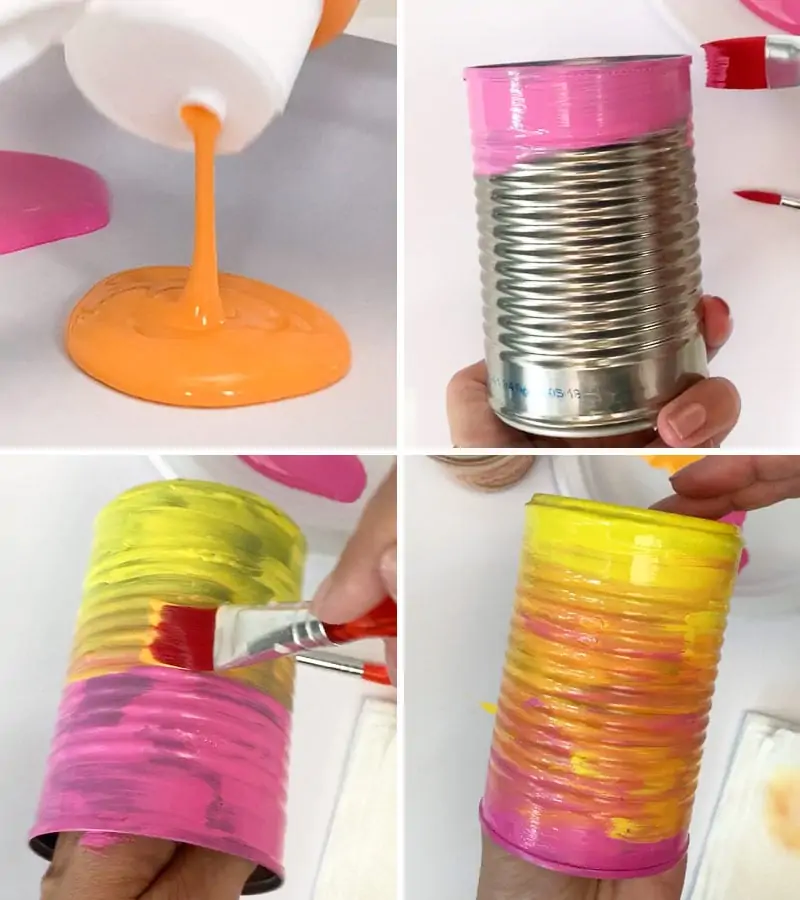 Paint a recycled can to create a pencil holder