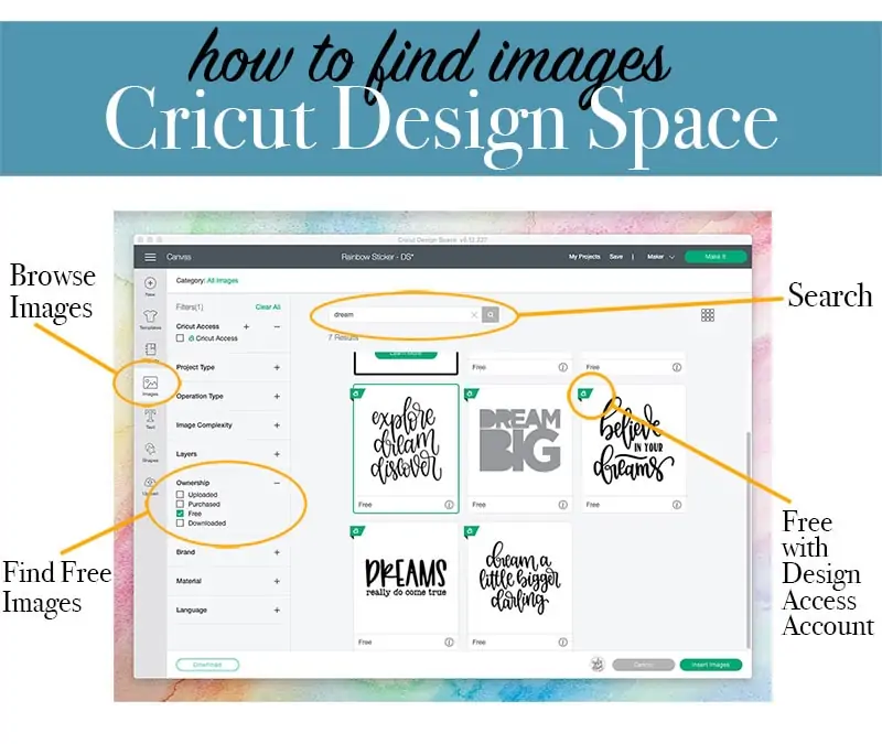 Finding images in Cricut Design Space