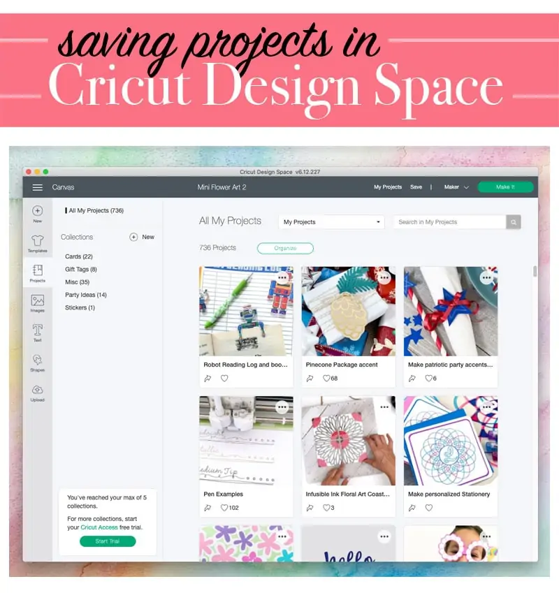 Saving projects in Cricut Design Space