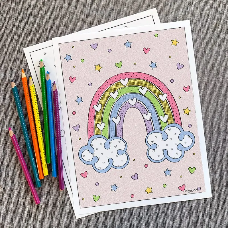 Rainbow coloring page by Jen Goode