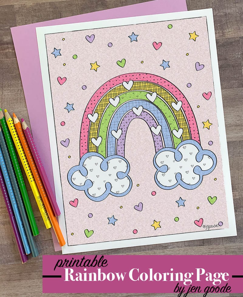 Rainbow coloring page designed by Jen Goode