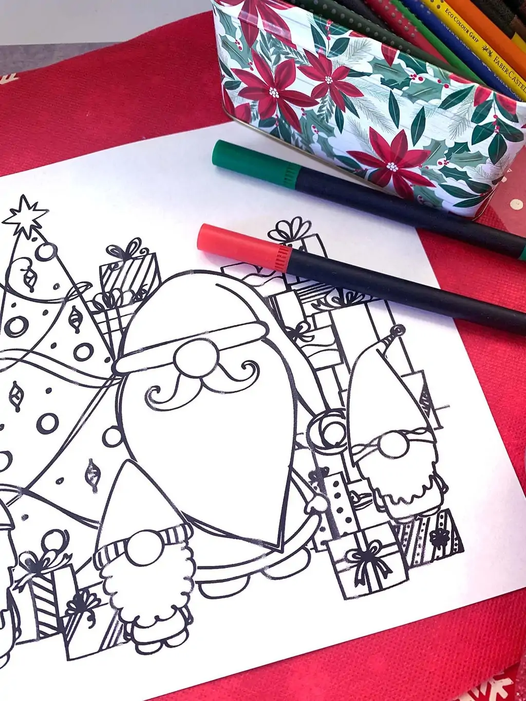 Santa Gnomes Coloring Page