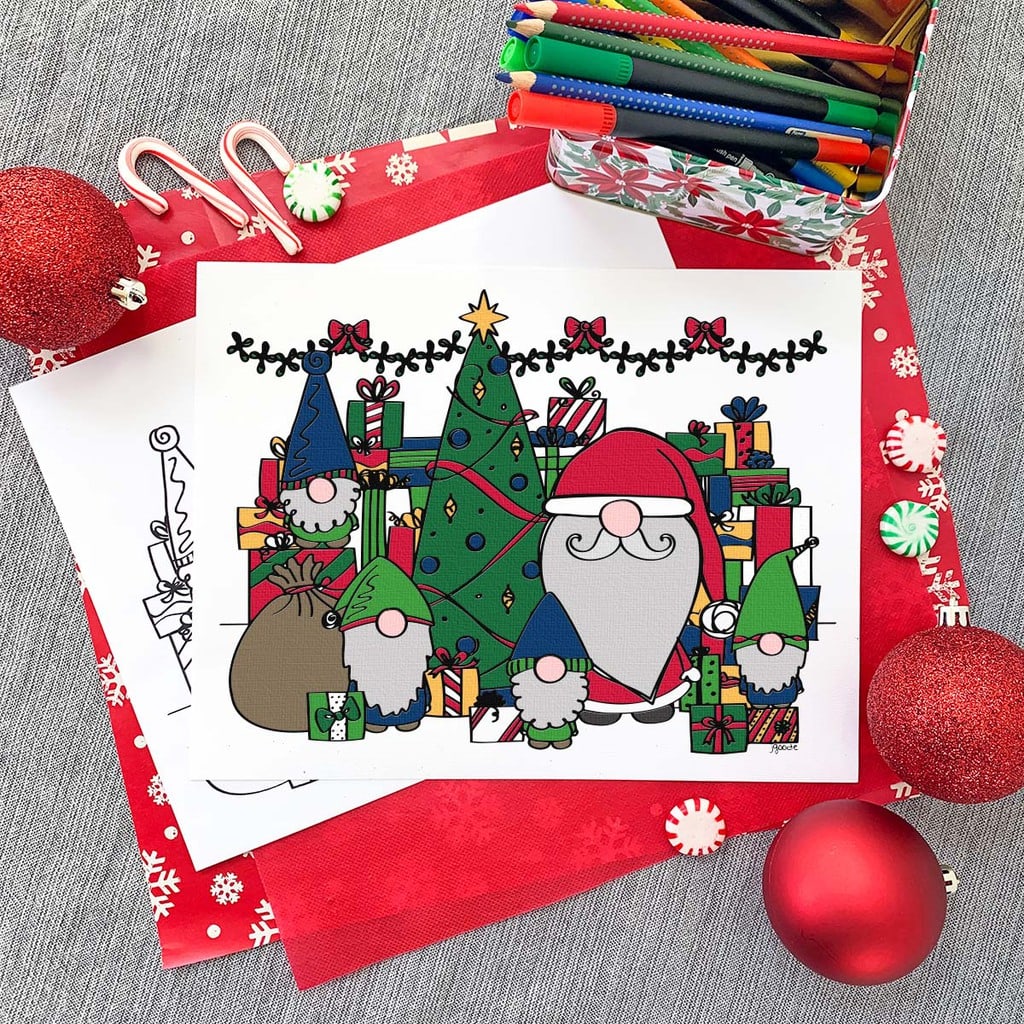 Santa and Christmas Gnomes Coloring