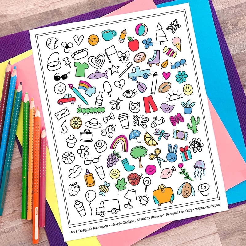 100th Day of School Doodle Coloring Sheet