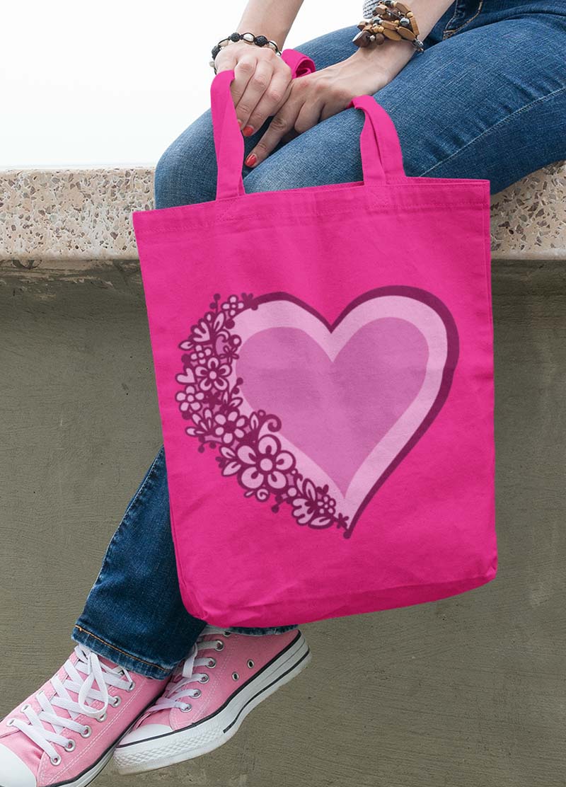 Make a tote bag with a floral heart SVG design