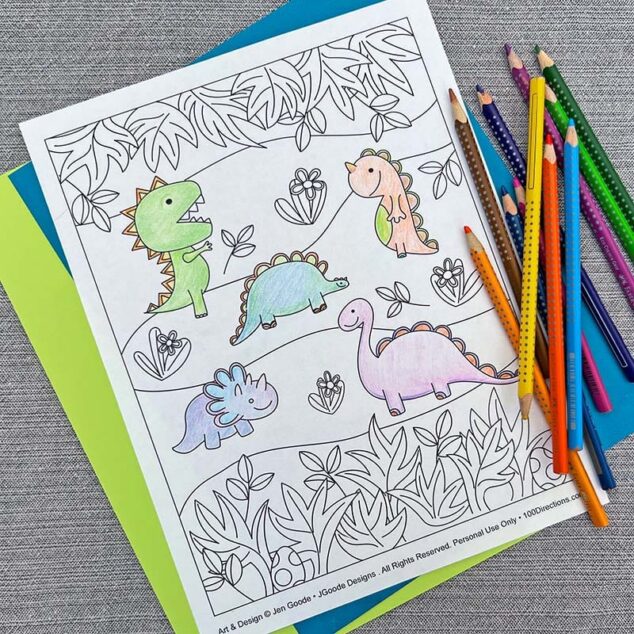 Printable Dinosaur Coloring Page by Jen Goode Printable Dinosaur Coloring Page by Jen Goode