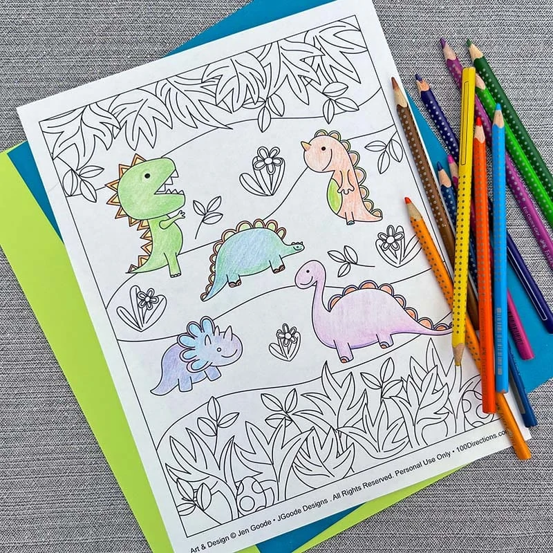 Printable Dinosaur Coloring Page by Jen Goode