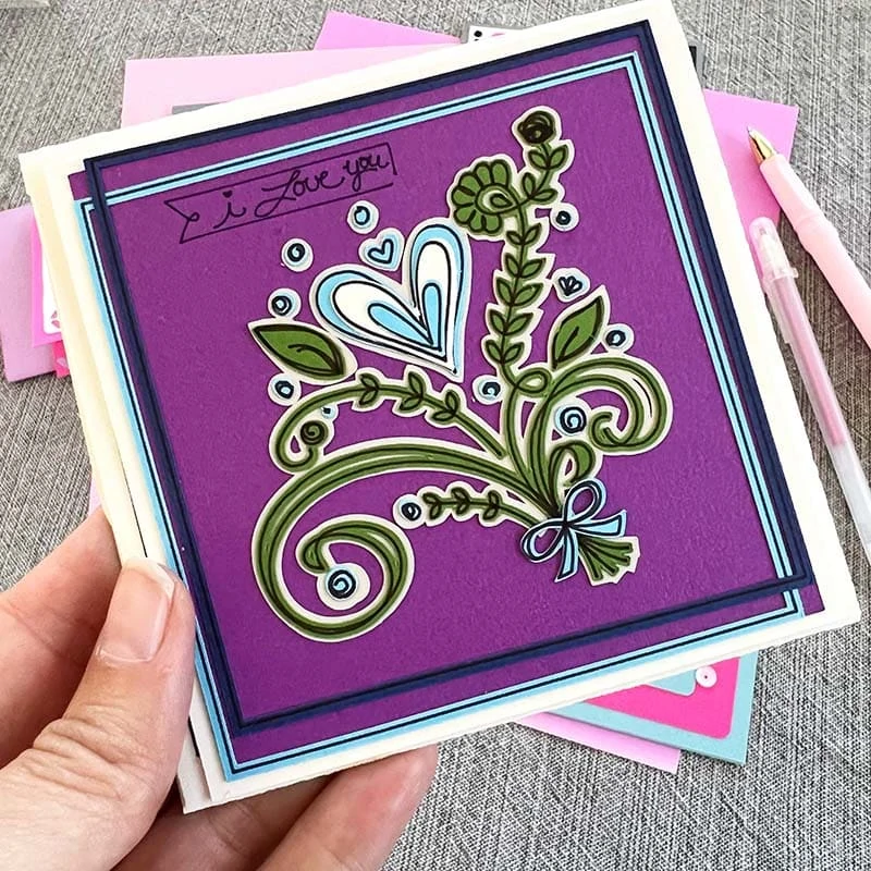 Pretty floral heart card designed by Amanda Tibbitts with Jen Goode art