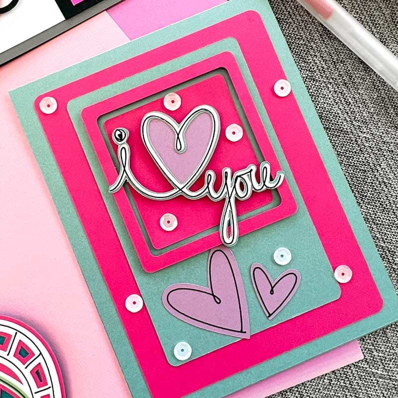 I Love You swirl heart card designed by Amanda Tibbitts with Jen Goode art