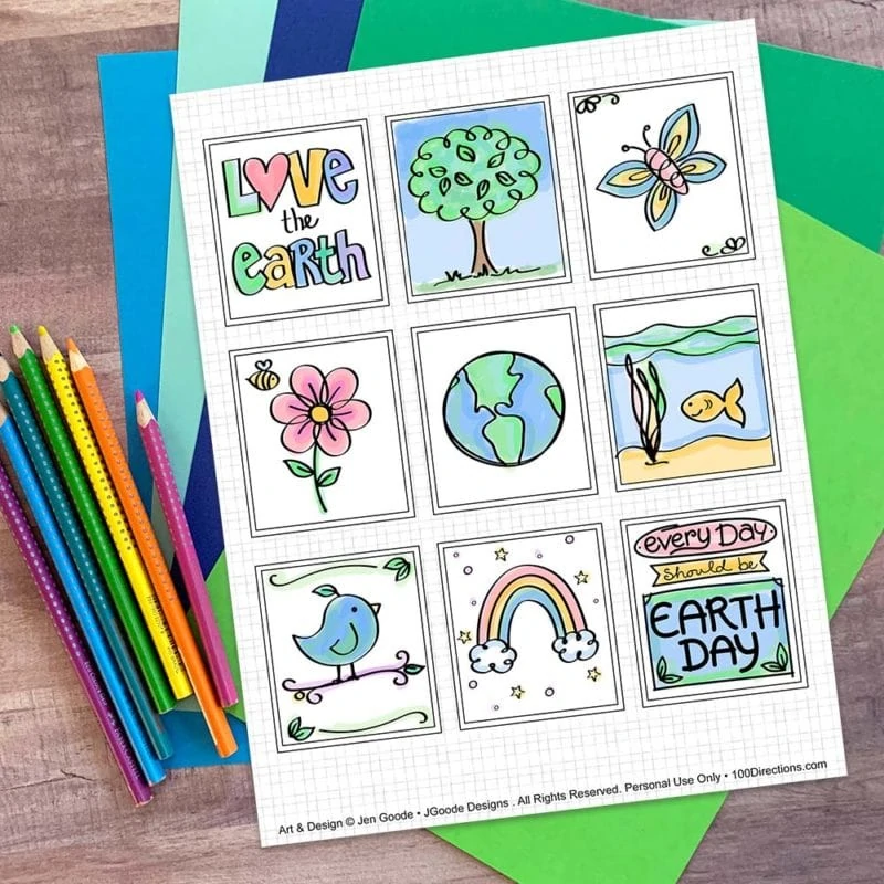 Mini coloring pages for Earth Day designed by Jen Goode
