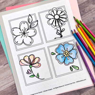 Colored flower coloring page - art by Jen Goode