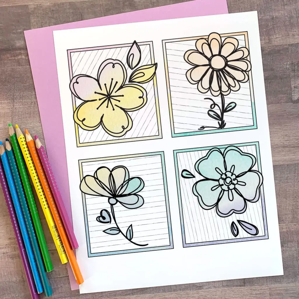 Mini flower coloring page printable designed by Jen Goode