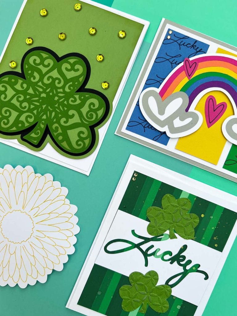 St. Patrick's Day Cards you can create with your Cricut. Images designed by Jen Goode