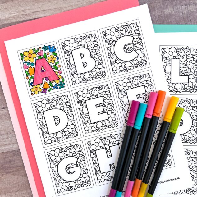 Floral Alphabet coloring cards you can print and color - designed by Jen Goode Floral Alphabet coloring cards you can print and color - designed by Jen Goode