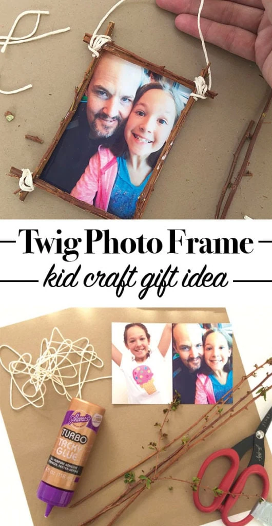Twig photo frame kid craft gift idea for Dad