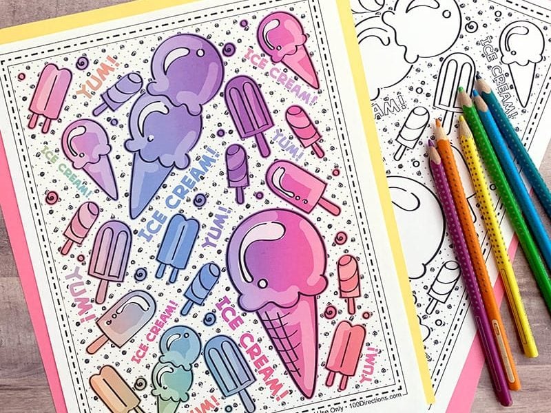 Summer Fun Ice Cream Treats Printable Coloring Page by Jen Goode